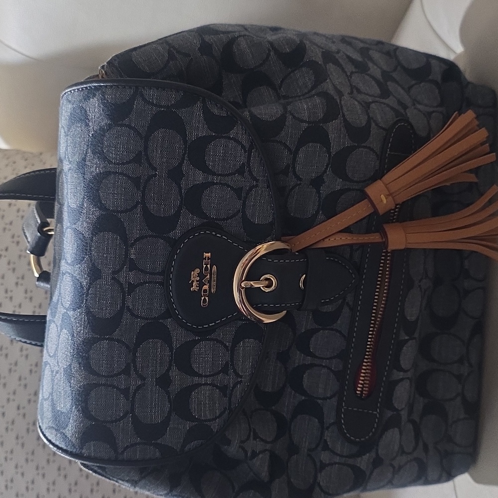 Coach Navy and Brown Women's Backpack Denim